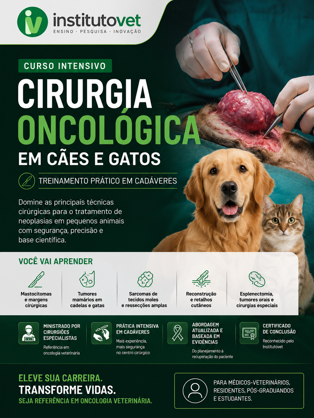 CURSO INTENSIVO DE CIRURGIA ONCOLÓGICA EM CÃES E GATOS Treinamento Prático em Cadáveres